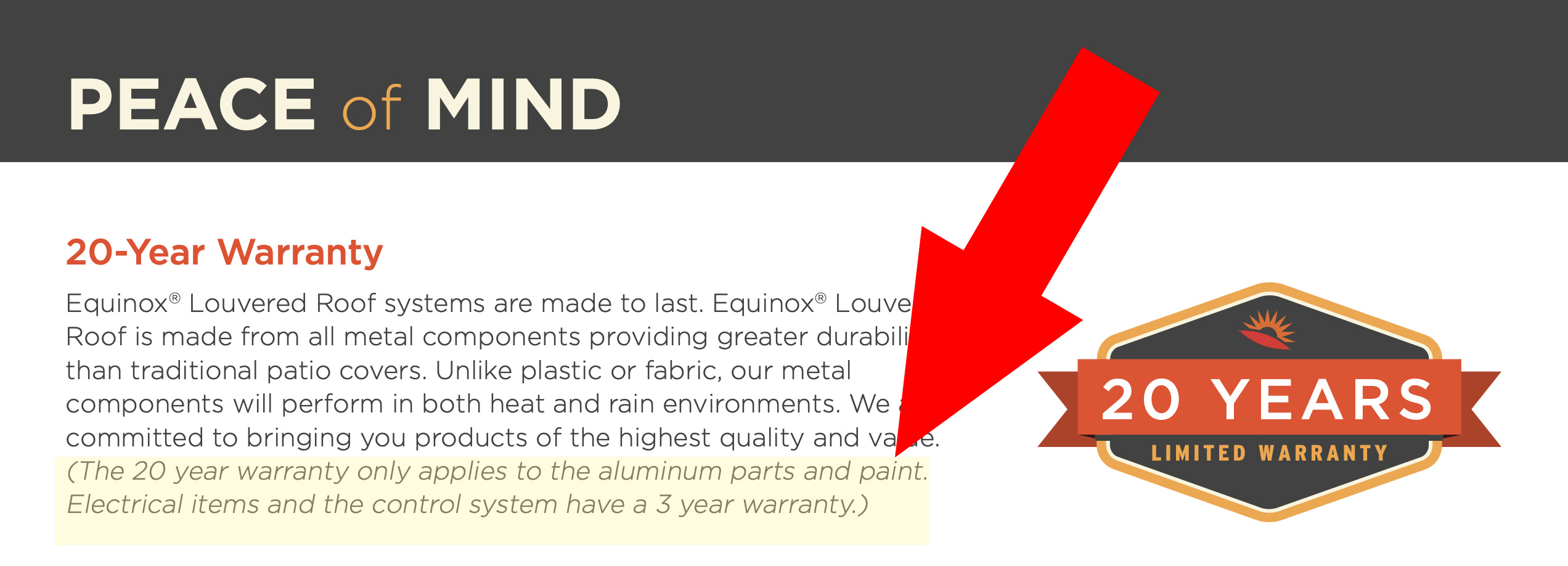 Equinox patio cover warranty