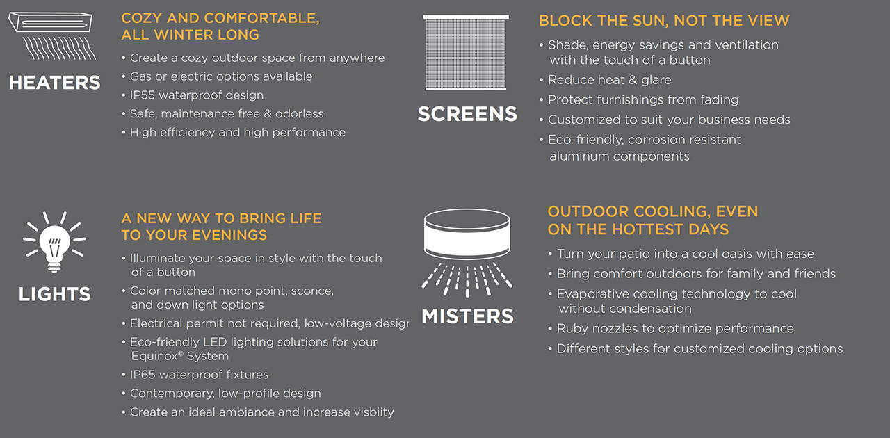Features of the Equinox® adjustable roofs
